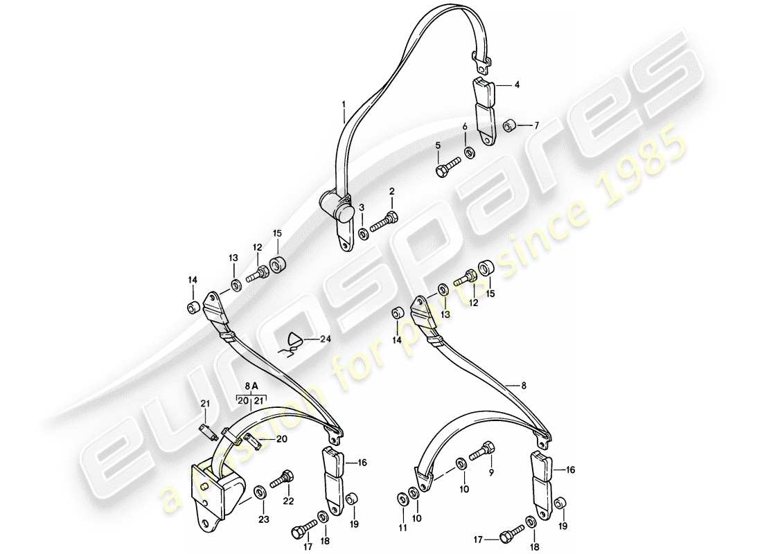 porsche 1983 (928) seat belt part diagram