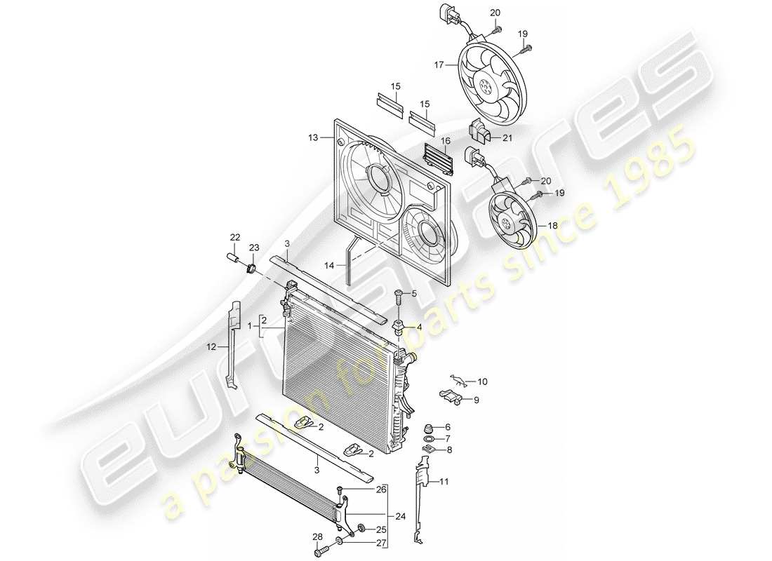 porsche 2009 (cayenne e1 9pa) coolant cooling system 3 cooler for coolant parts diagram