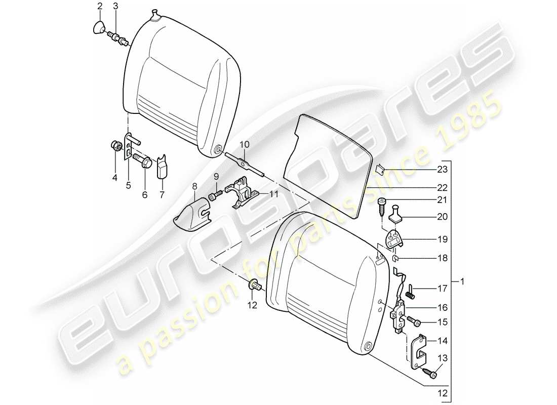 porsche 2003 (996 turbo / gt2) emergency seat backrest part diagram