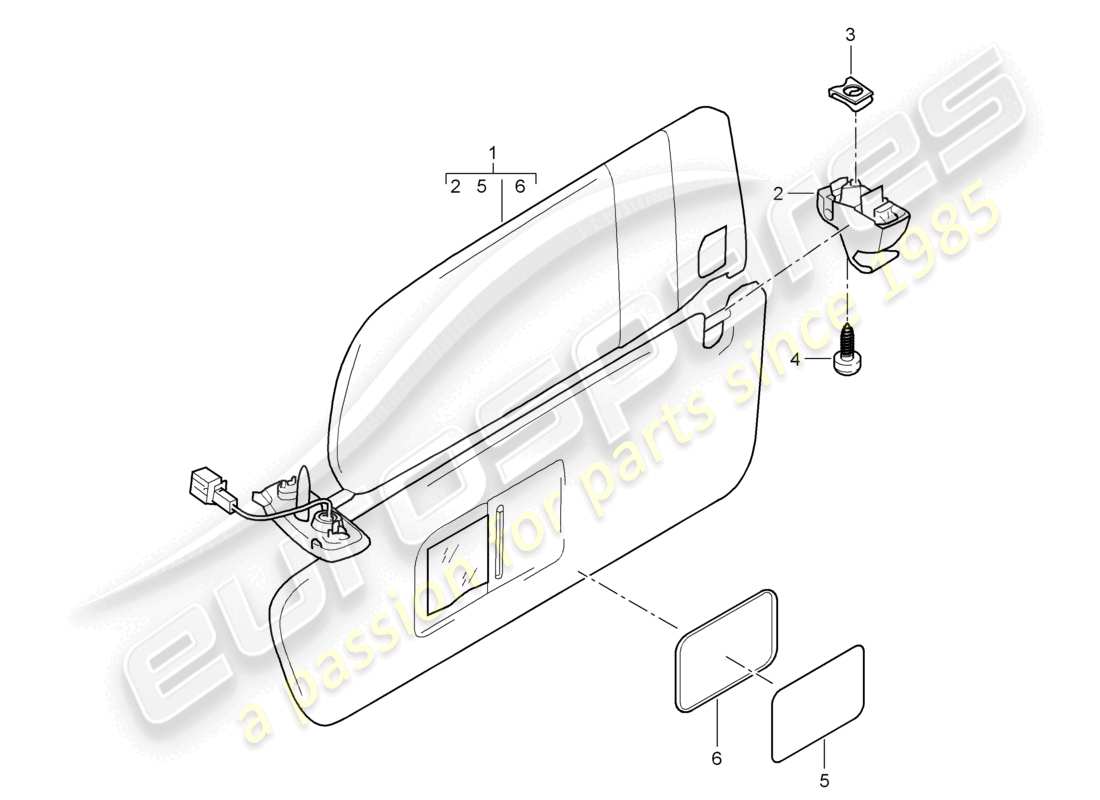 porsche 2010 (cayenne e1 9pa) sun vizors parts diagram