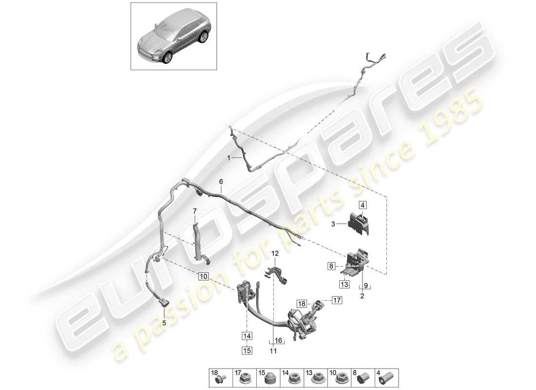 porsche 2020 (macan) wiring harness for battery + and slave lead socket wiring harness for battery +, starter, alternator, and earth wire parts diagram