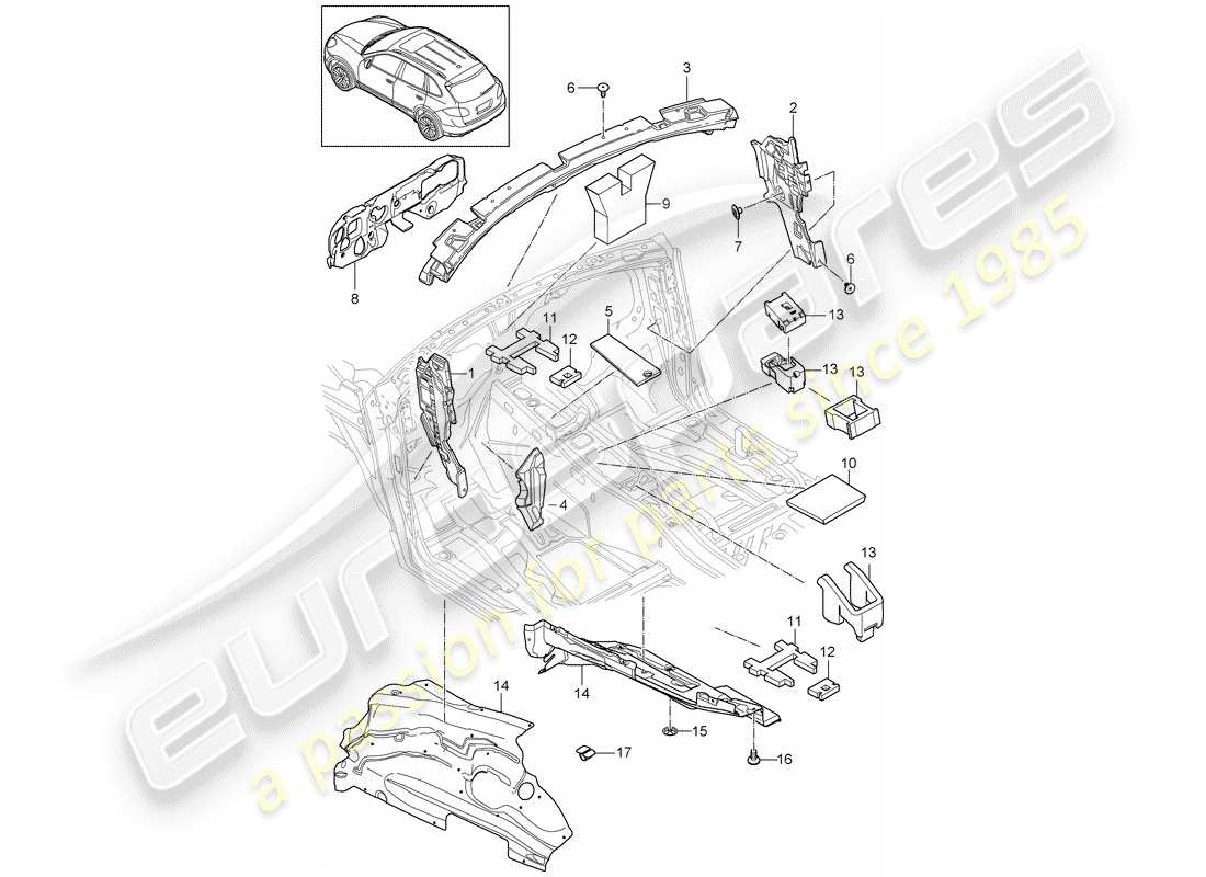 porsche 2013 (cayenne e2 92a) sound absorber passenger compartment front end part diagram