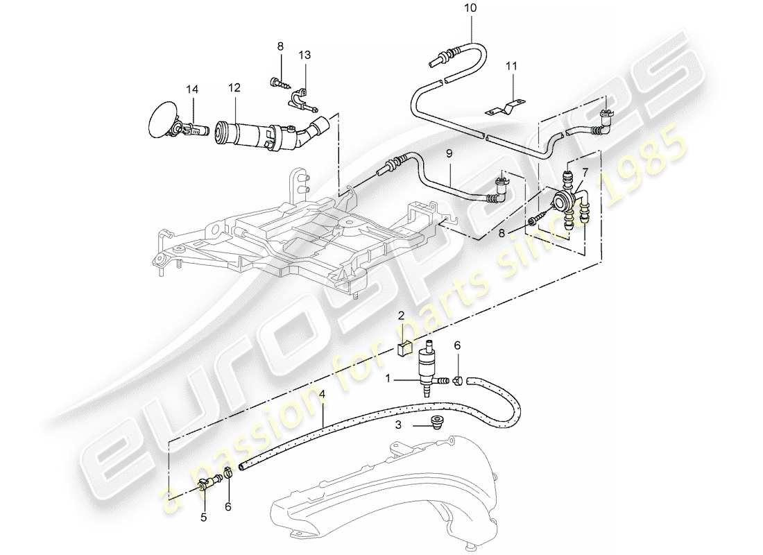 porsche 2002 (996 gt3) headlight washer system - d - mj 2004>> part diagram