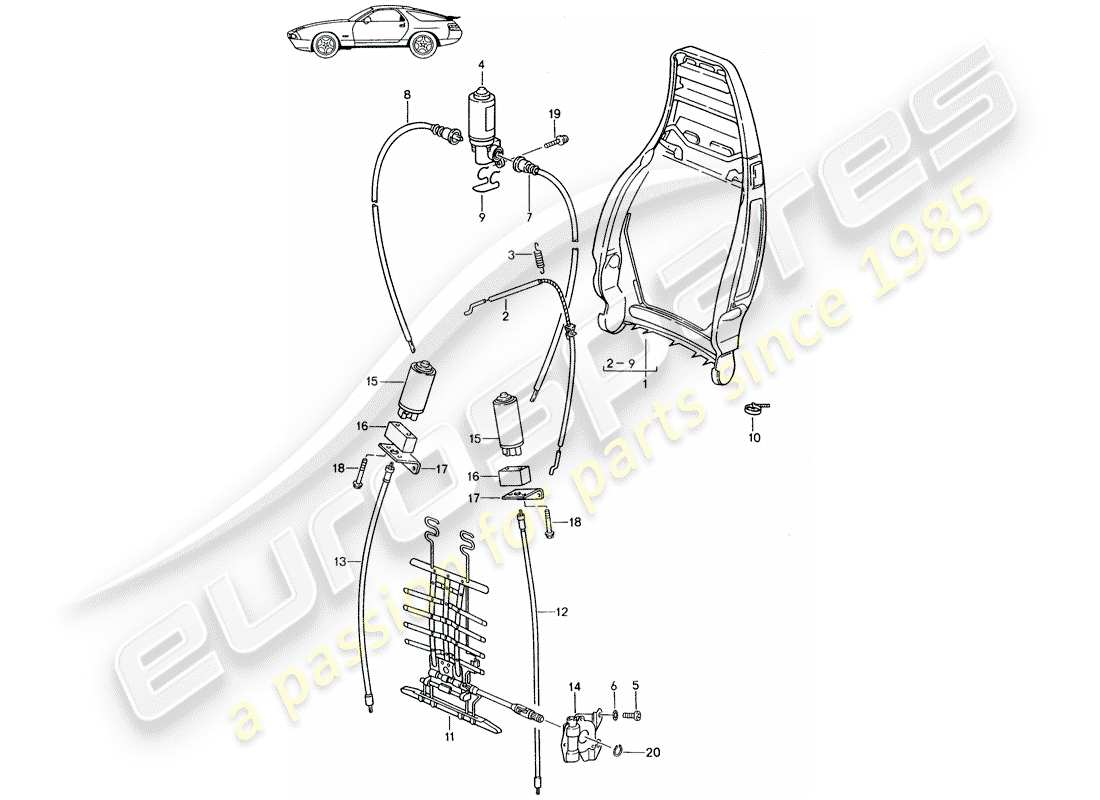 porsche seat 944/968/911/928 (1995) backrest frame - lumbar support - d - mj 1987>> parts diagram
