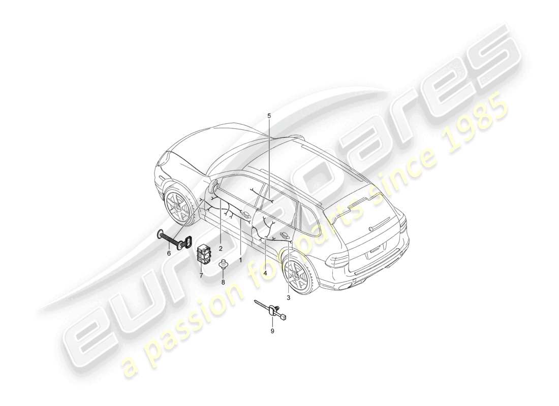 porsche 2010 (cayenne e1 9pa) wiring looms doors centre console parts diagram