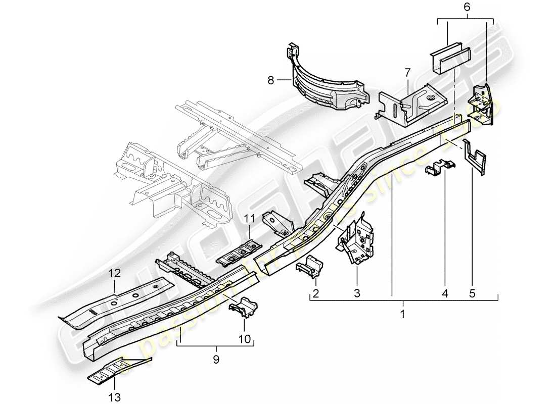 porsche 2009 (cayenne e1 9pa) frame parts diagram