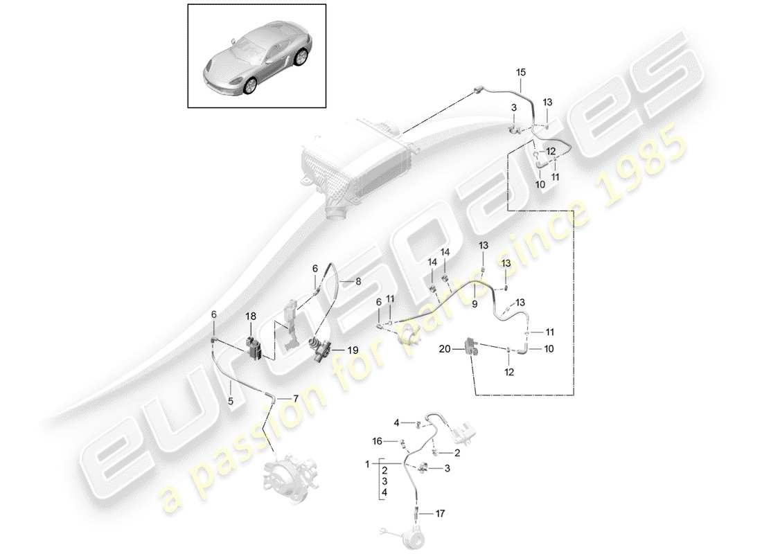 porsche 2020 (718 cayman) control line wastegate coolant pump bypass valve part diagram