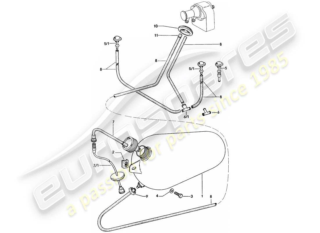 porsche 1975 (914) windshield washer unit part diagram