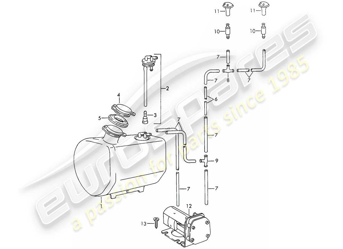 porsche 1969 (911/912) windshield washer unit - d - mj 1968>> part diagram