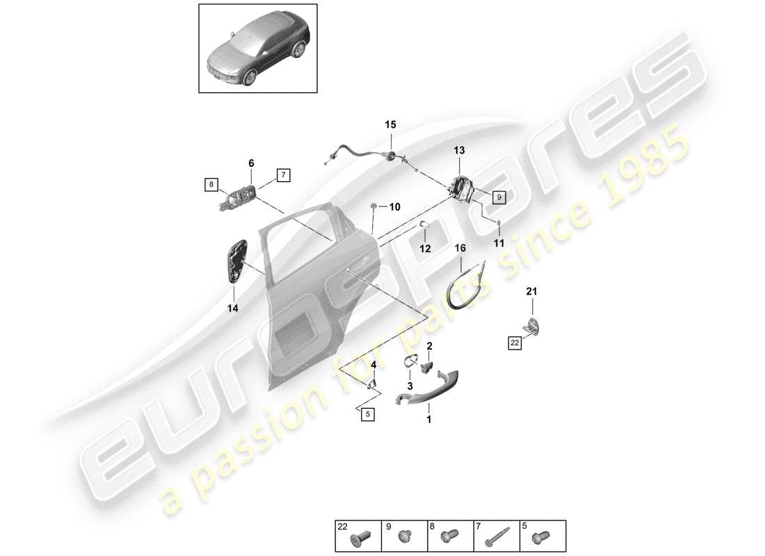 porsche 2019 (cayenne e3 9ya/9yb) door handle, exterior rear door lock coupe parts diagram