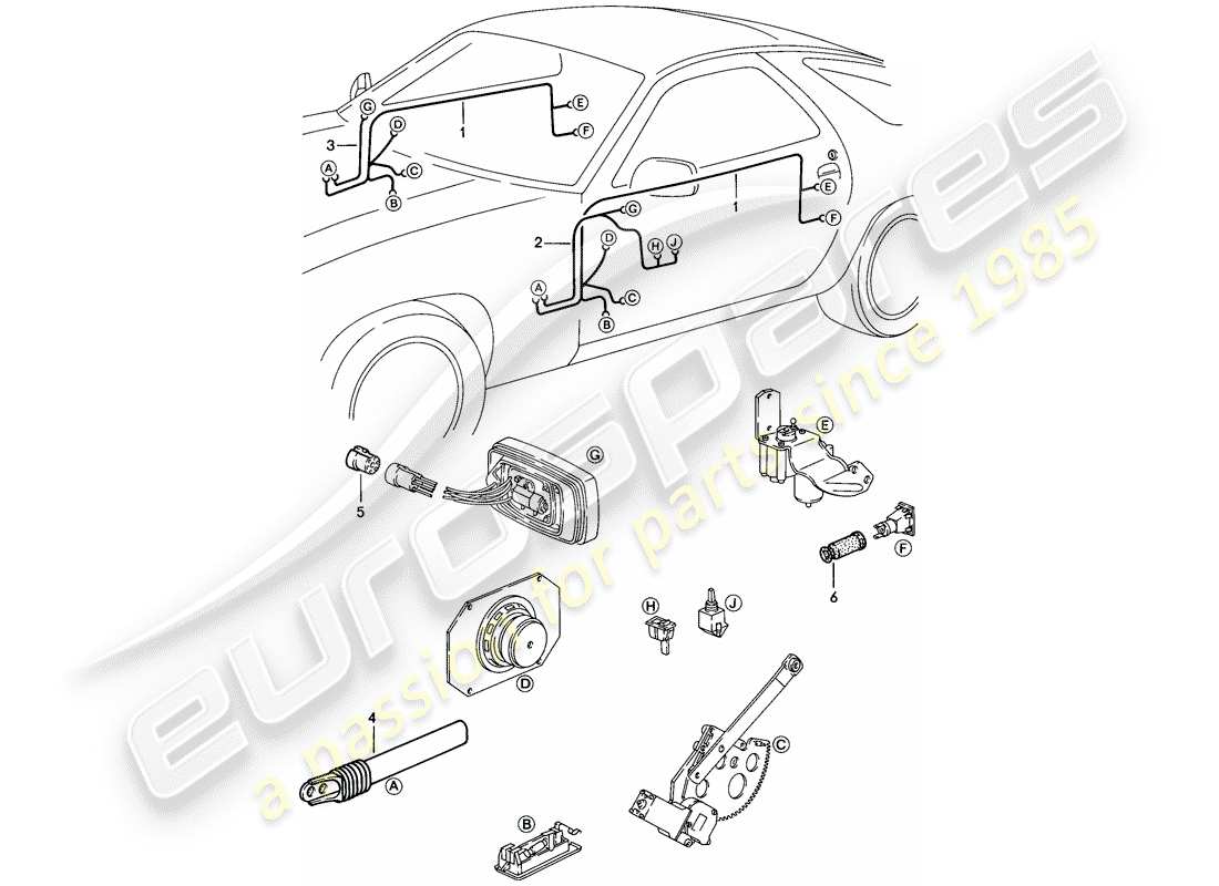porsche 1984 (928) harness - door parts diagram