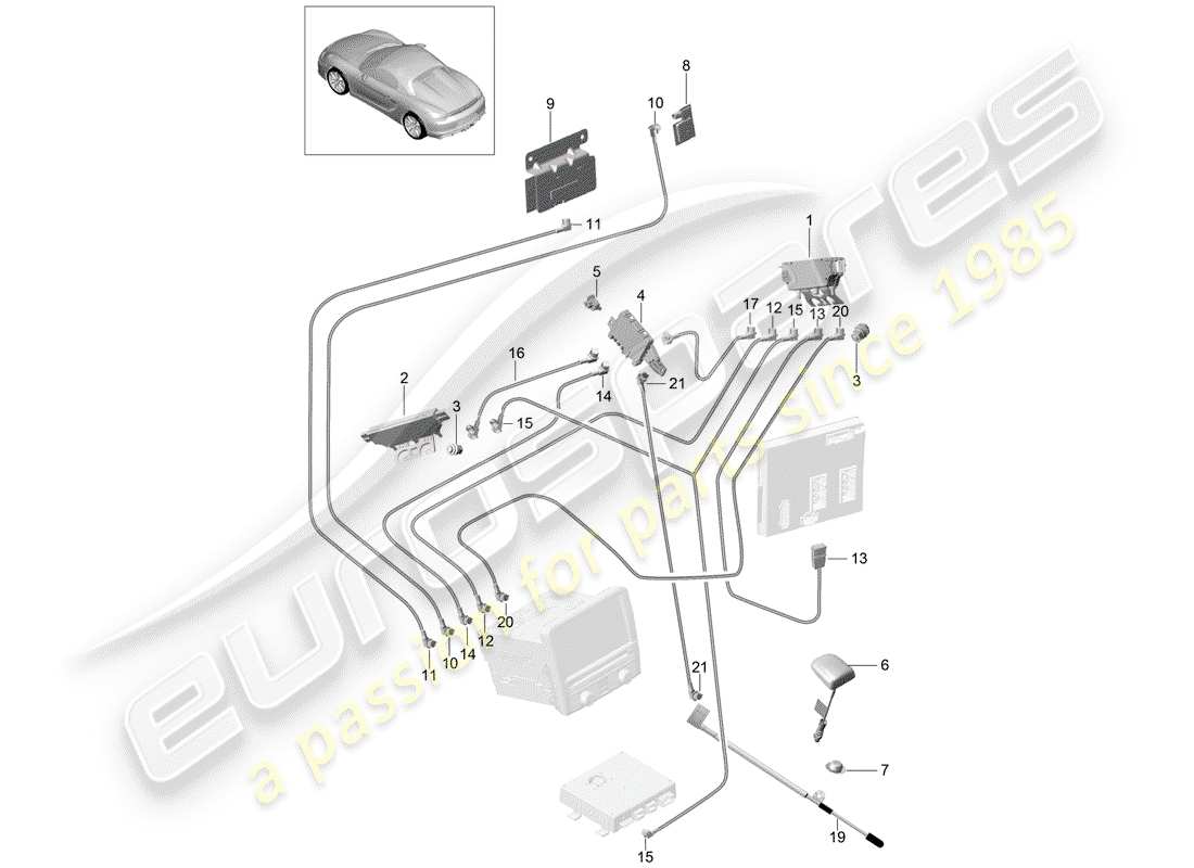 porsche 2016 (981 boxster spyder) aerial amplifier aerial connecting line parts diagram