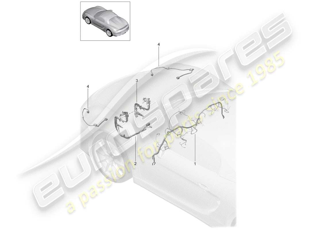 porsche 2016 (981 boxster spyder) wiring looms front dashboard trim cover steering front axle parts diagram