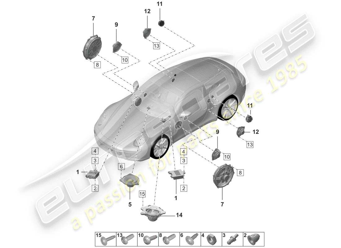 porsche 2020 (992-1) loudspeaker parts diagram