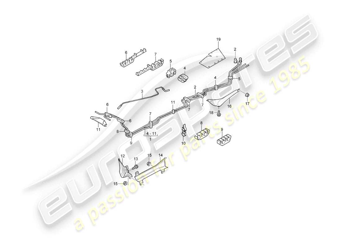 porsche 2010 (cayenne e1 9pa) fuel system fuel line underbody parts diagram