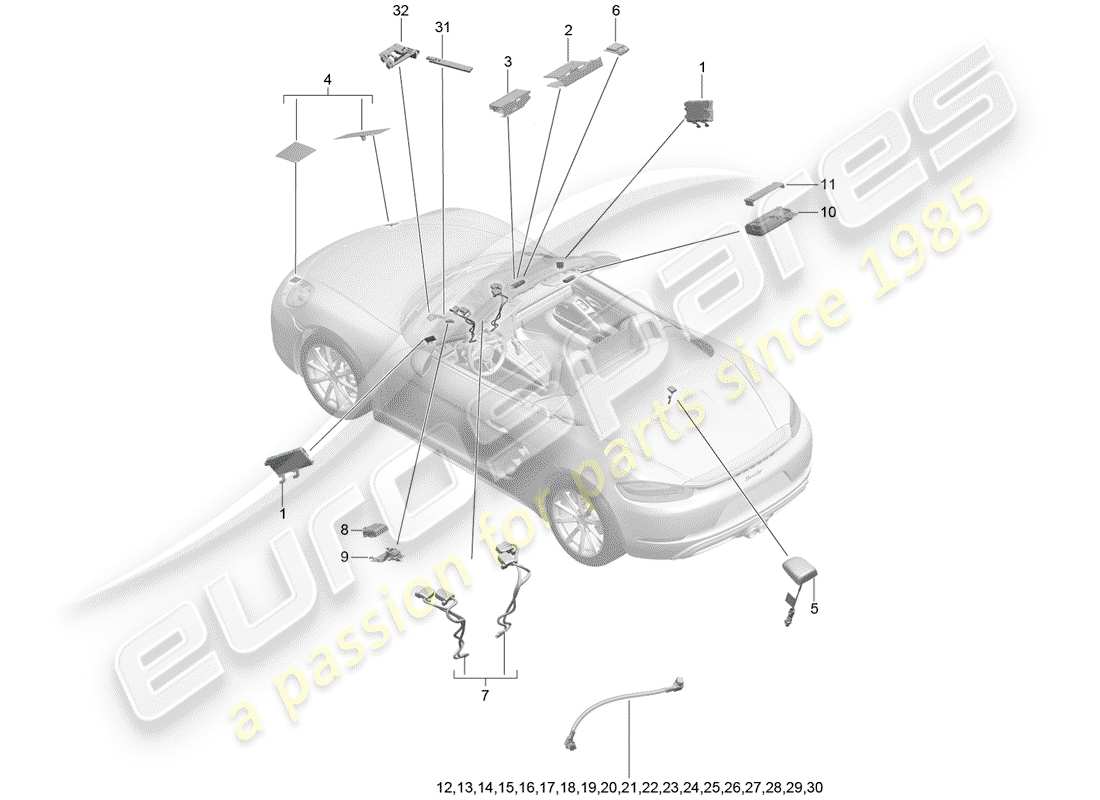 porsche 2020 (718 boxster) aerial single wire parts diagram