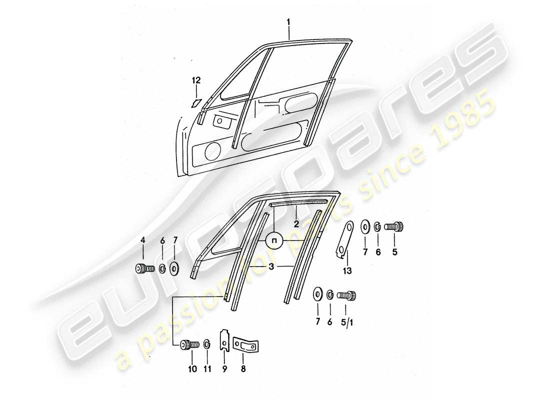 porsche 1975 (911 turbo) window frame part diagram