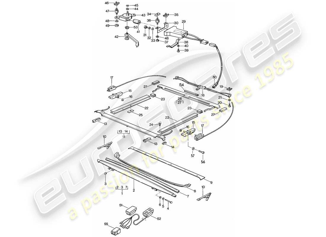 porsche 1980 (928) sunroof - installation parts parts diagram