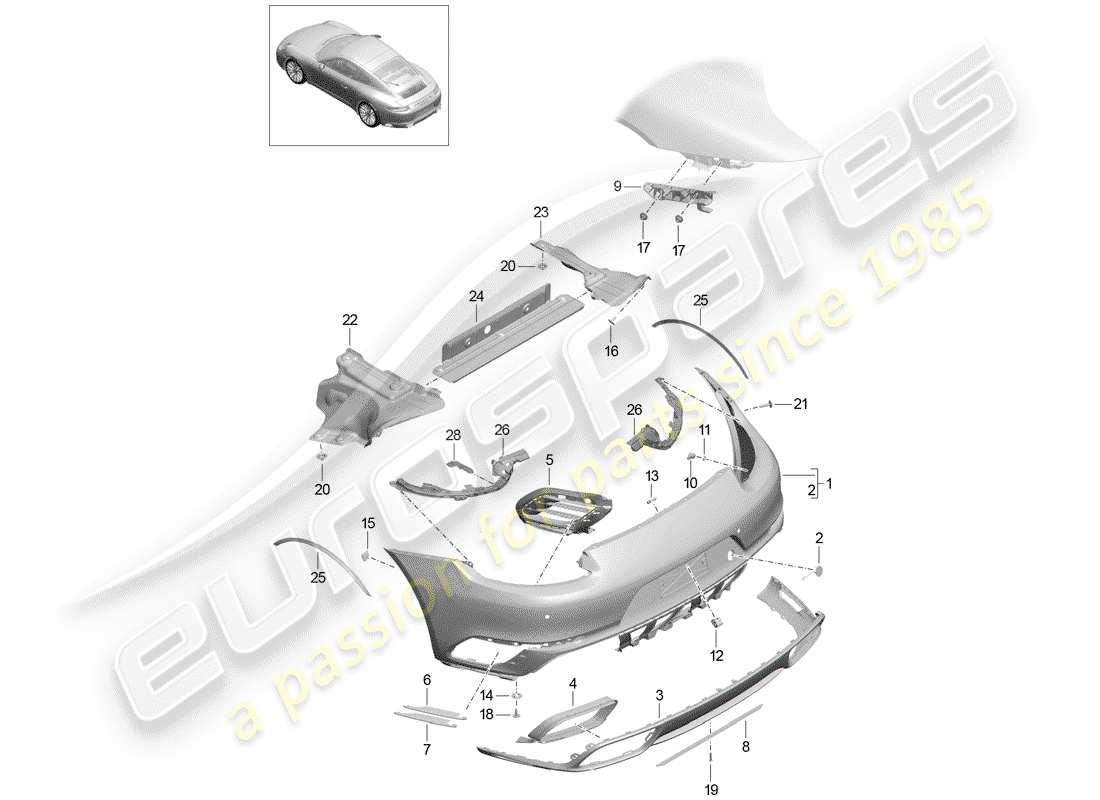 porsche 2015 (991-1 turbo) bumper rear generation 2 d - mj 2017>> part diagram