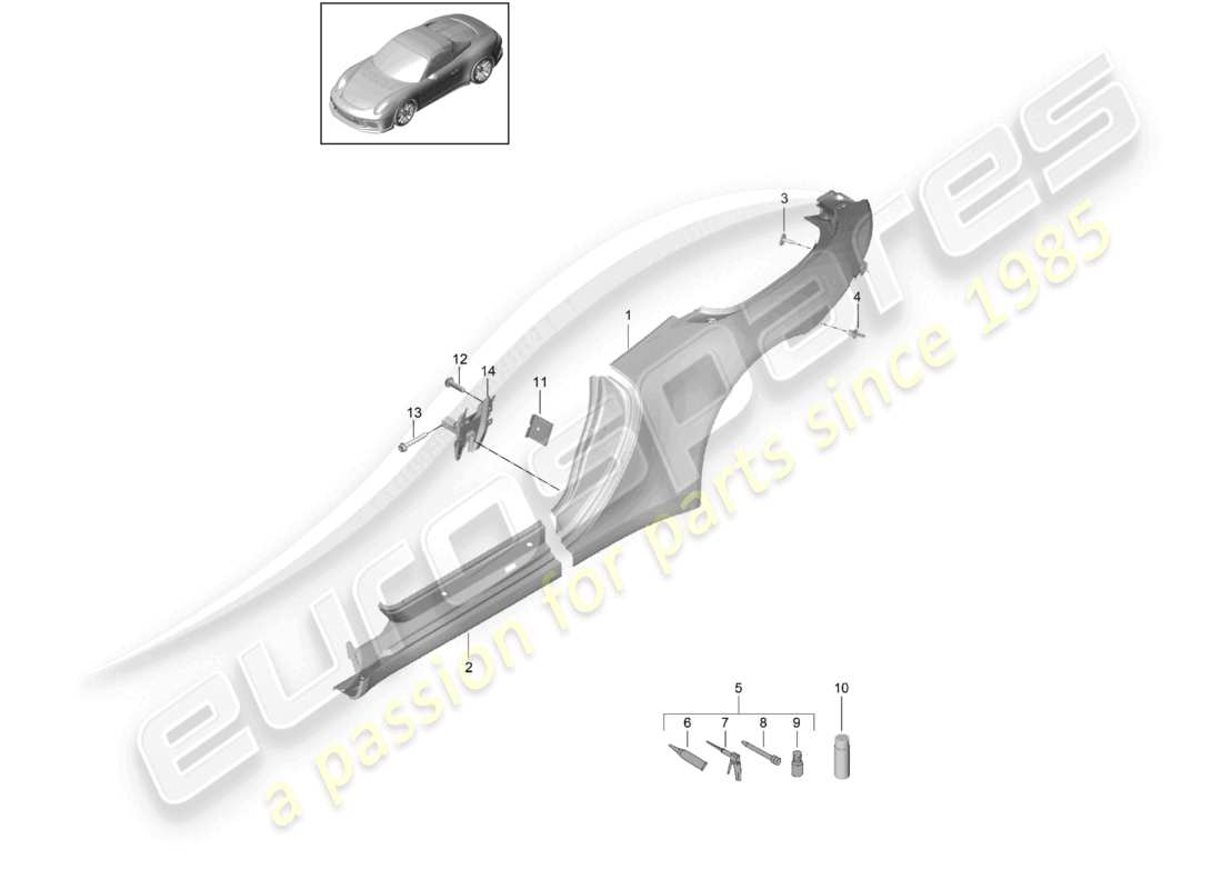 porsche 2014 (991-1 r/gt3/rs) side part sectional part - side panel part diagram