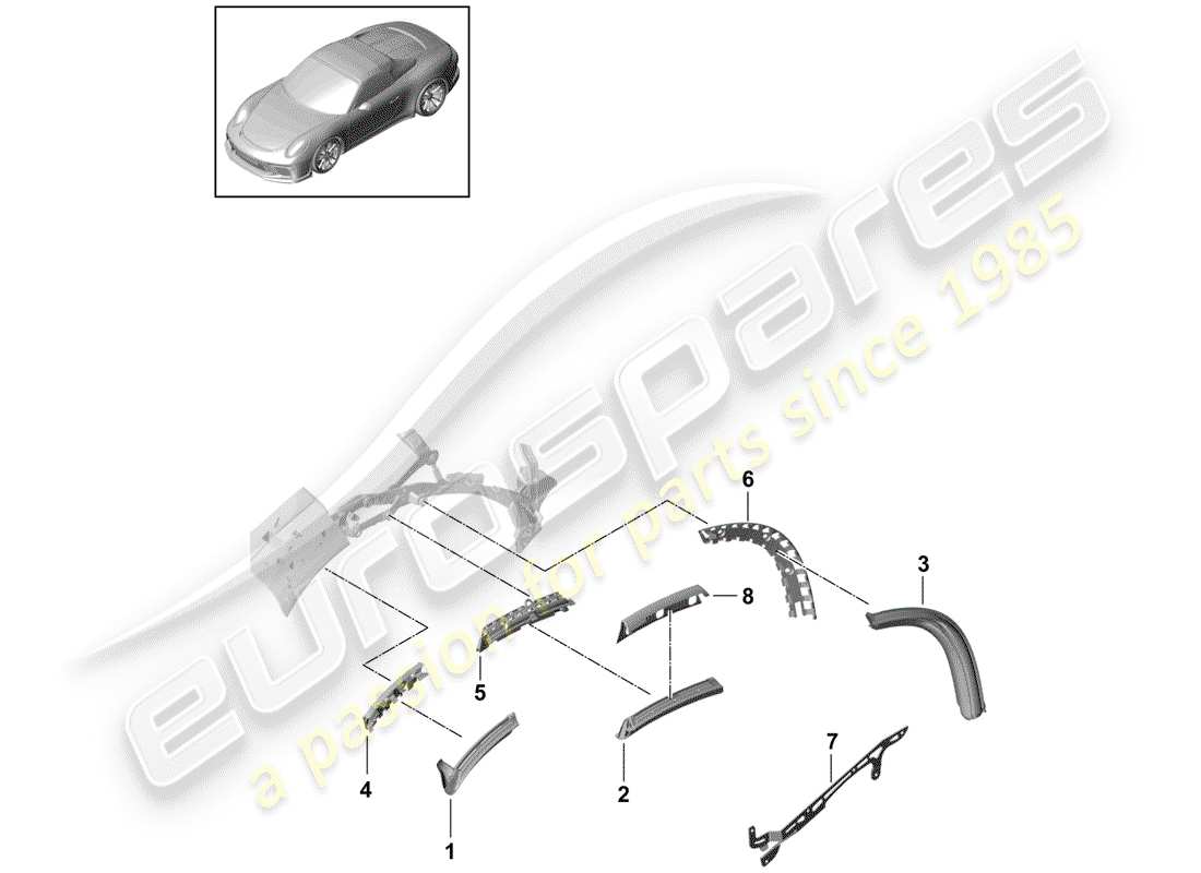 porsche 991r/gt3/rs (2019) convertible top part diagram