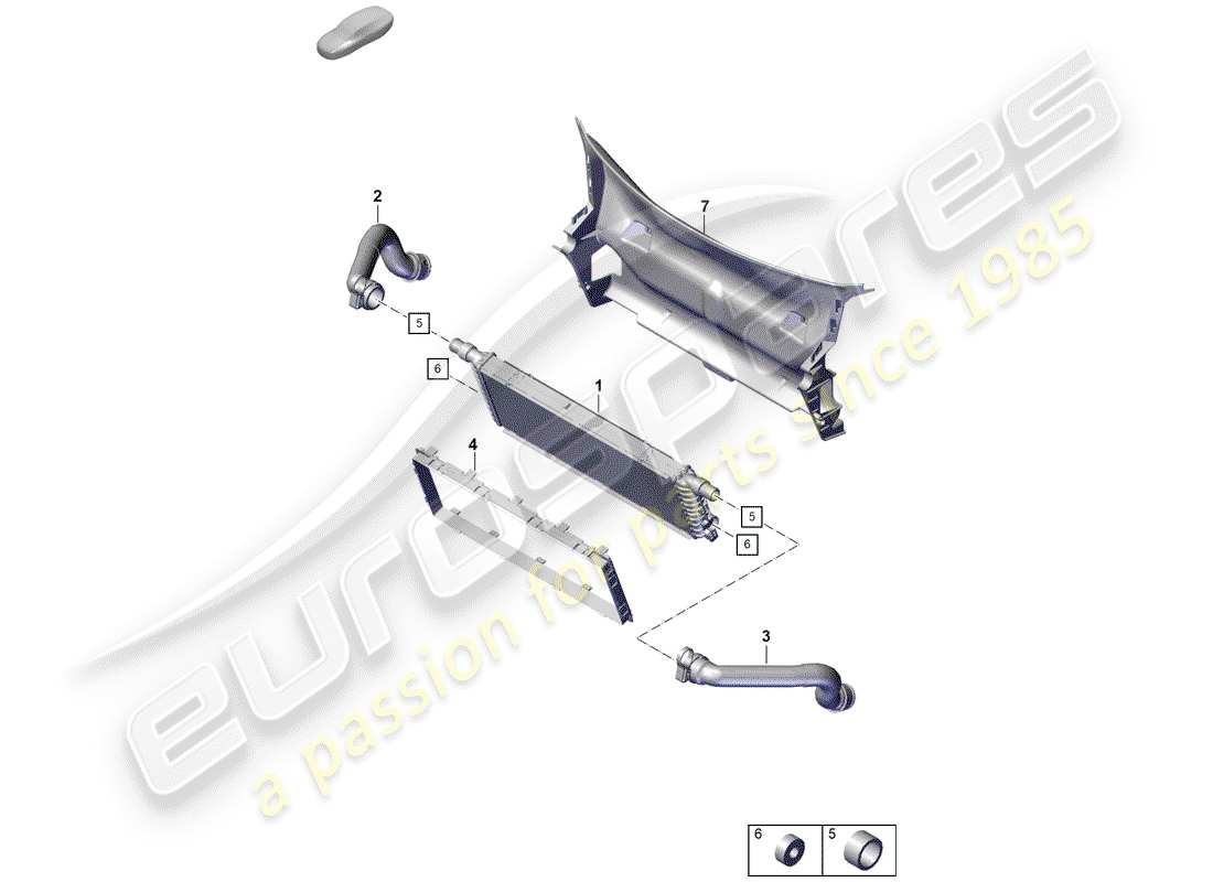 porsche 2020 (718 boxster spyder) cooler for coolant front for vehicles with additional center coolant radiator parts diagram