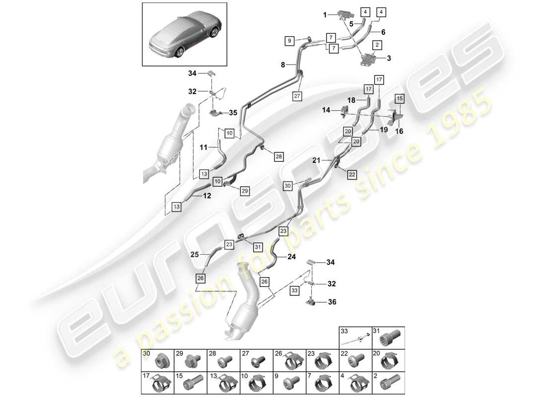 porsche 2019 (panamera 971-1) exhaust system exhaust gas treatment system sensors for vehicles with a petrol particulate filter part diagram