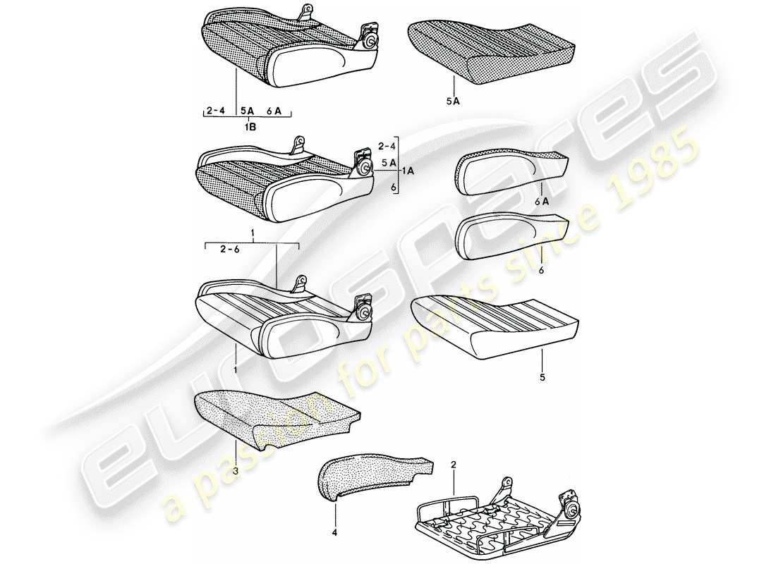 porsche 1984 (928) sports seat - manually adjustable - cushion - single parts - d >> - mj 1984 parts diagram