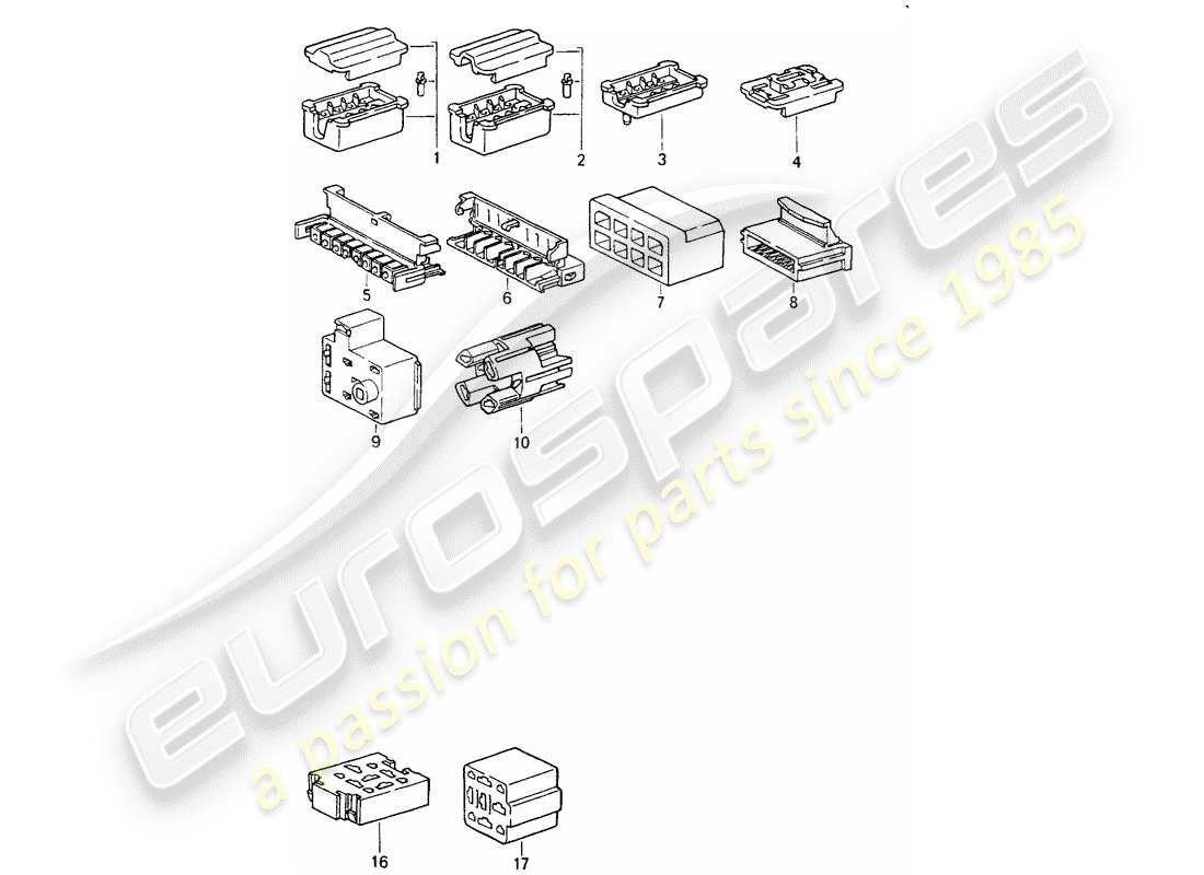 porsche 1991 (964) connector housing - 8-pole - 9-pole parts diagram