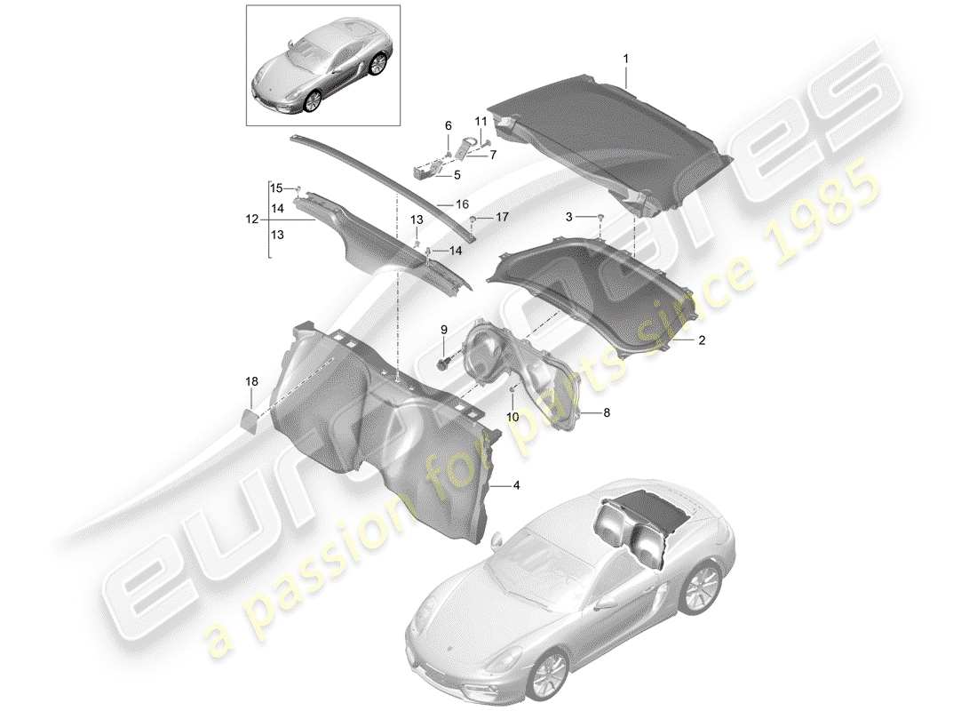 porsche 2015 (981 cayman) trims engine bay part diagram