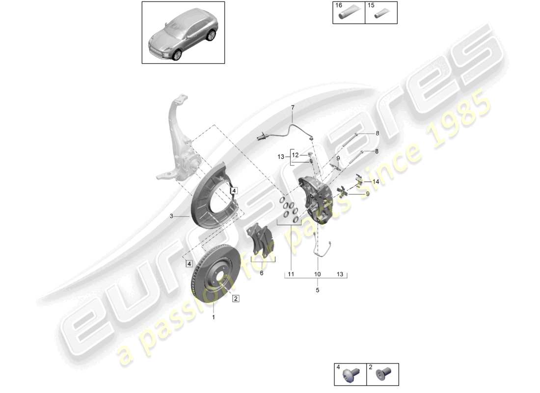 porsche 2020 (macan) disc brake front axle red d - mj 2022>>black parts diagram