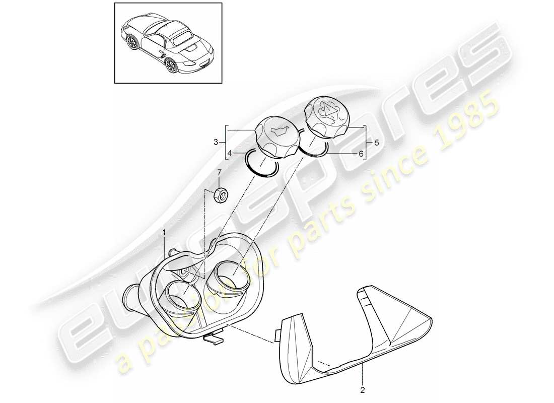 porsche 2010 (987 boxster) coolant cooling system 4 service flap parts diagram