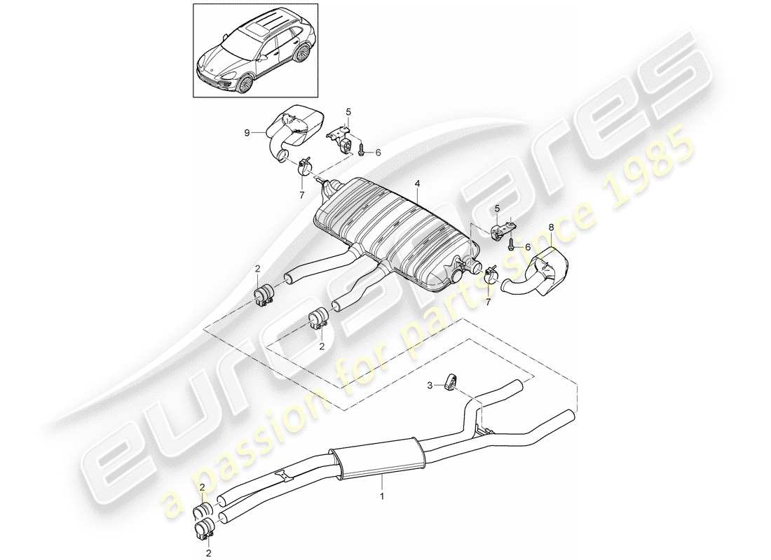 porsche 2015 (cayenne e2 92a) exhaust system front silencer rear silencer tailpipe part diagram