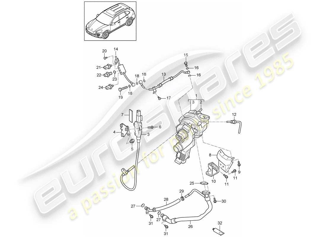 porsche 2018 (cayenne e2 92a) exhaust gas turbocharger oil pipe for exhaust gas turbocharger part diagram