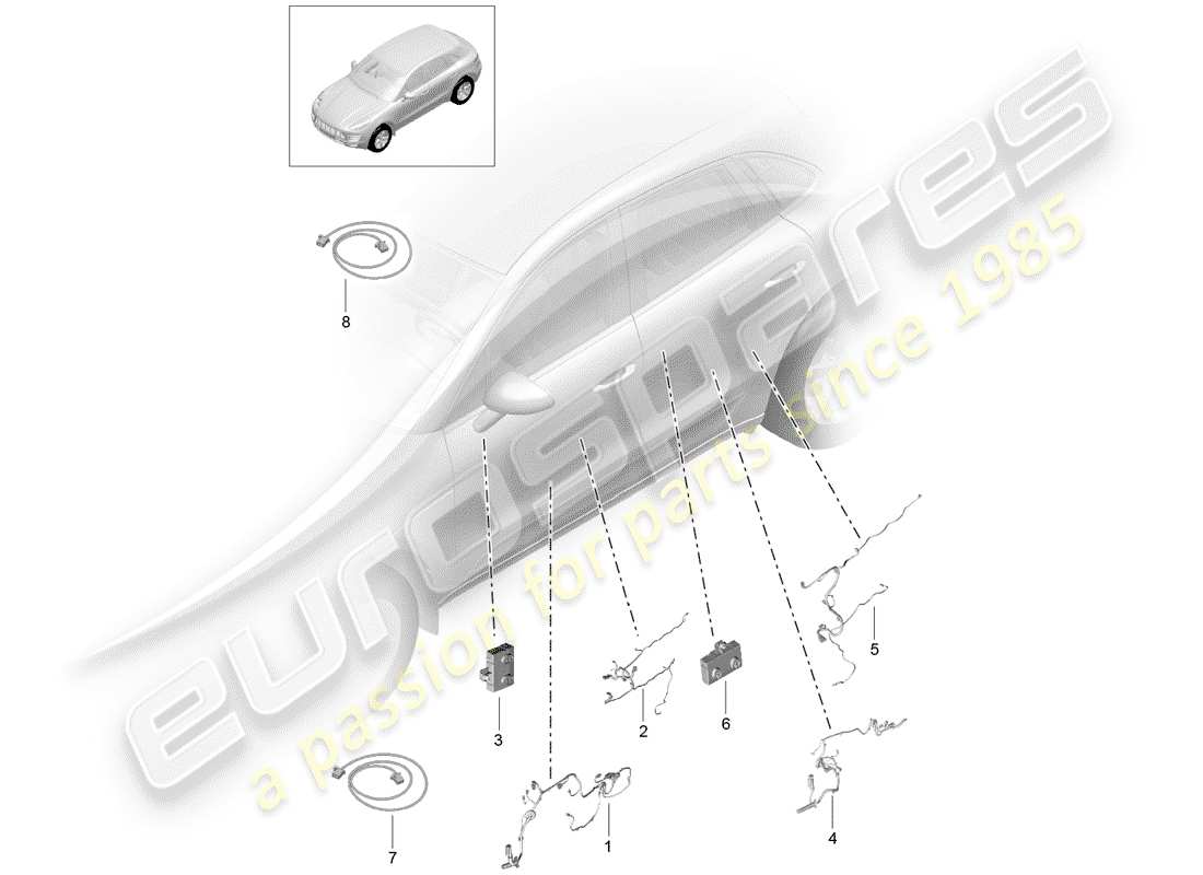 porsche 2014 (macan) wire set control units doors parts diagram