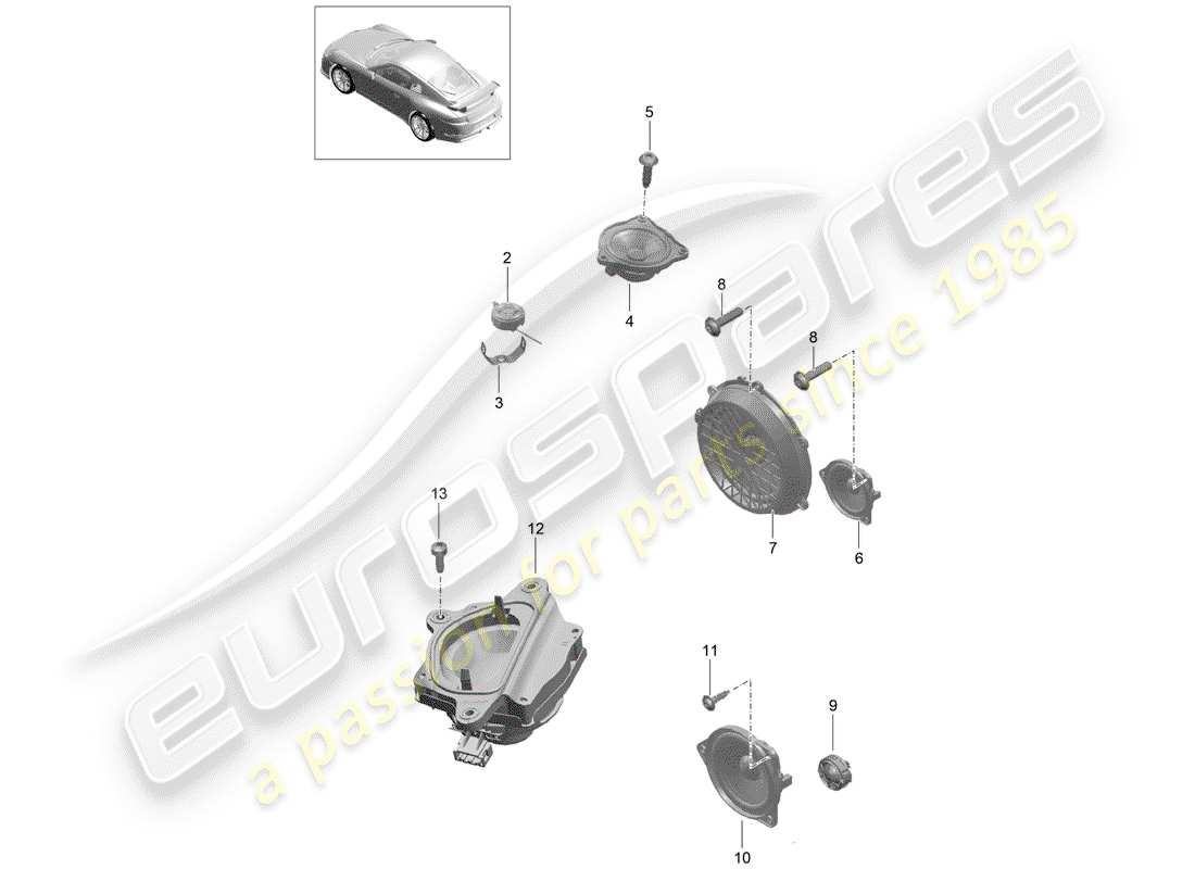 porsche 2015 (991-1 r/gt3/rs) loudspeaker d >>- mj 2017 part diagram