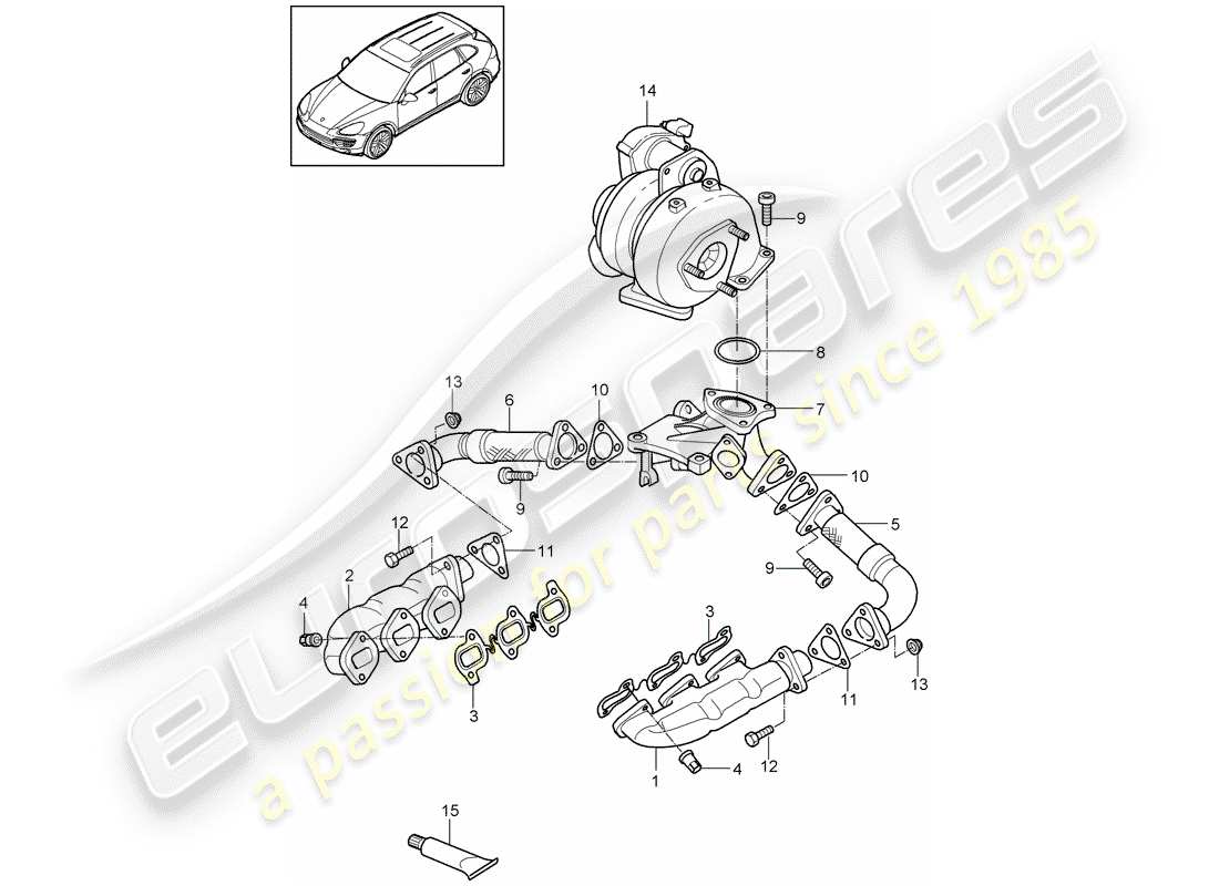 porsche 2012 (cayenne e2 92a) exhaust system exhaust manifolds part diagram
