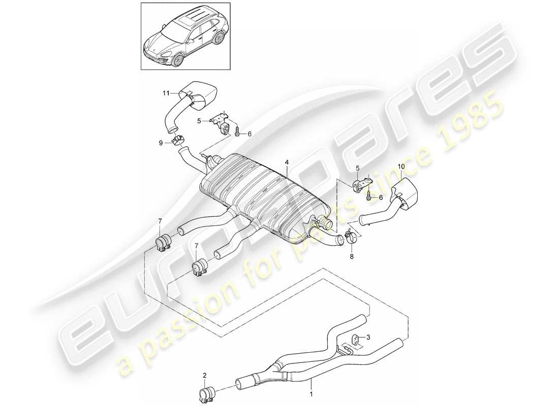 porsche 2012 (cayenne e2 92a) exhaust system exhaust pipe rear silencer tailpipe d - mj 2015>> part diagram
