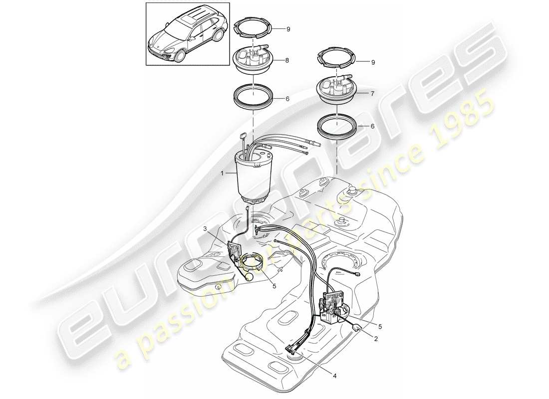 porsche 2013 (cayenne e2 92a) fuel tank fuel pump suction jet pump part diagram