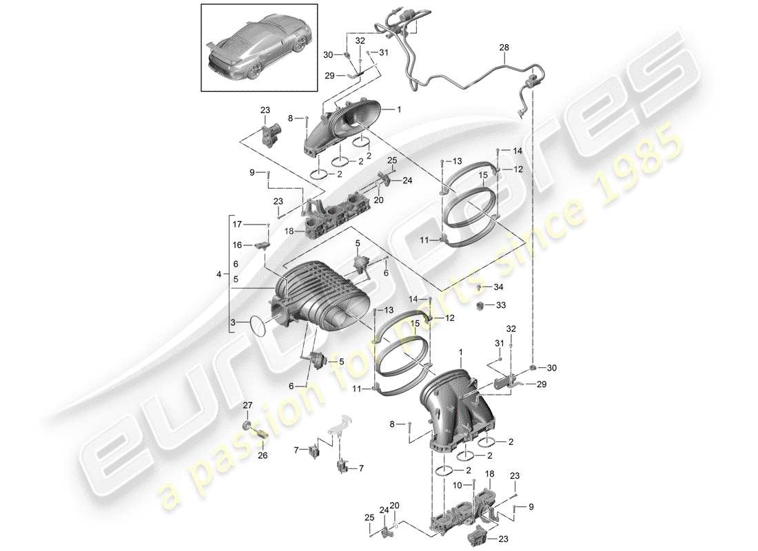 porsche 2015 (991-1 r/gt3/rs) intake system gt3 rs part diagram