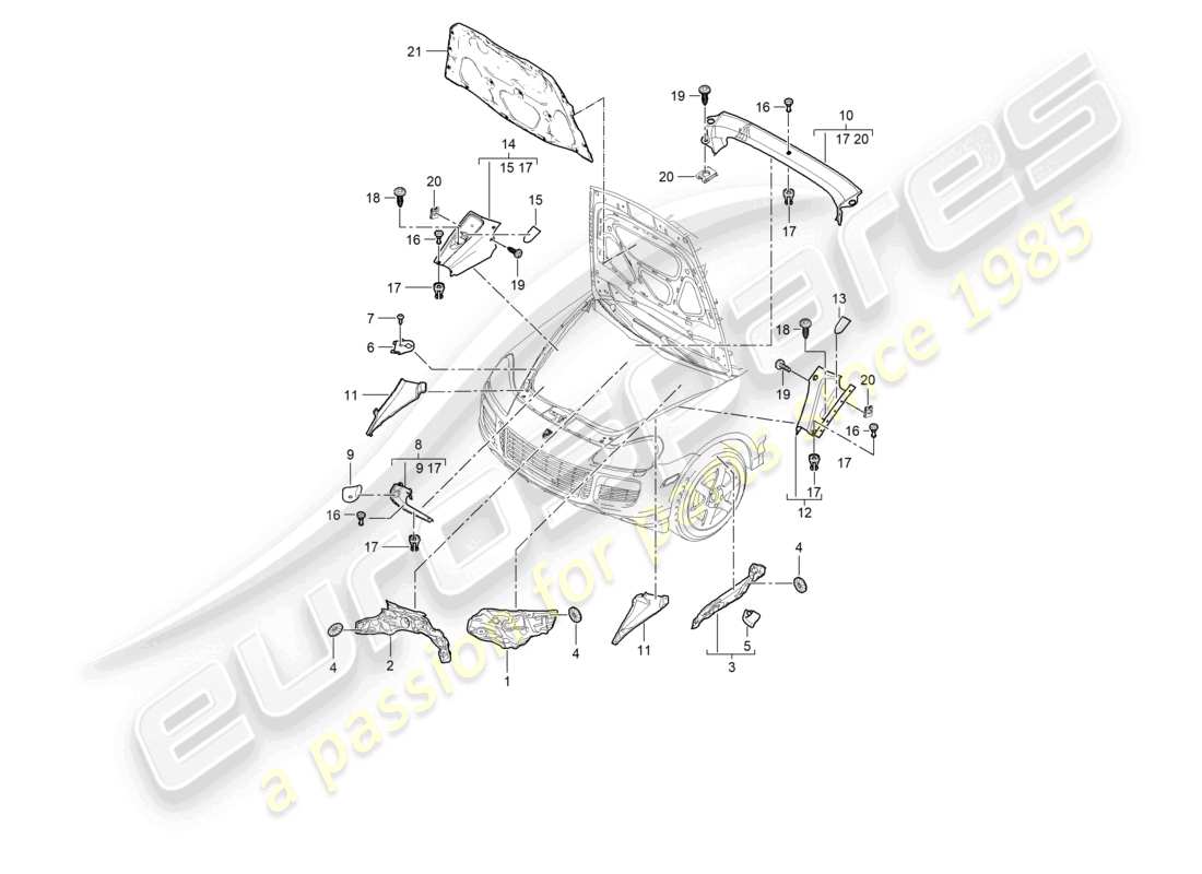 porsche 2010 (cayenne e1 9pa) sound absorber trim engine bay parts diagram