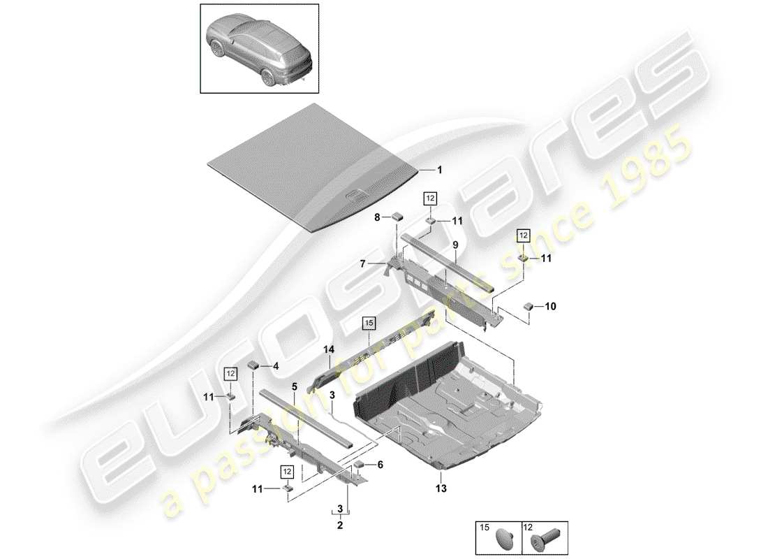porsche 2018 (cayenne e3 9ya/9yb) trim luggage compartment trim bottom plate parts diagram