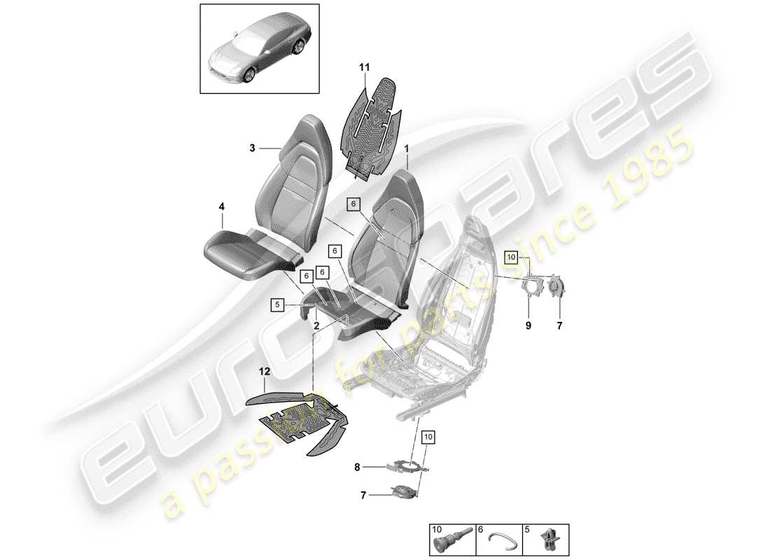 porsche 2019 (panamera 971-1) foam part seat cover comfort seat ventilation component part diagram
