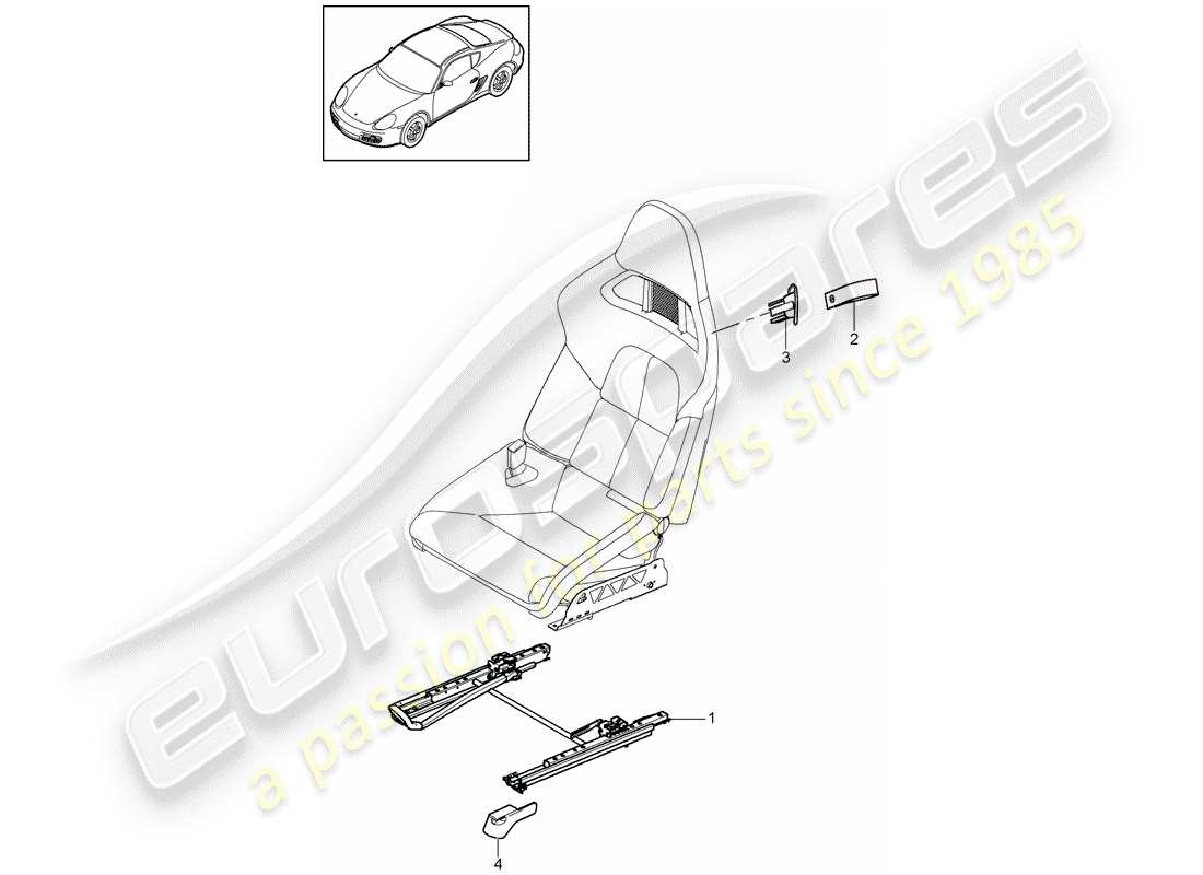 porsche 2009 (987 cayman) bucket seat for vehicle with fold-down seat backrest (complete) no longer available part diagram