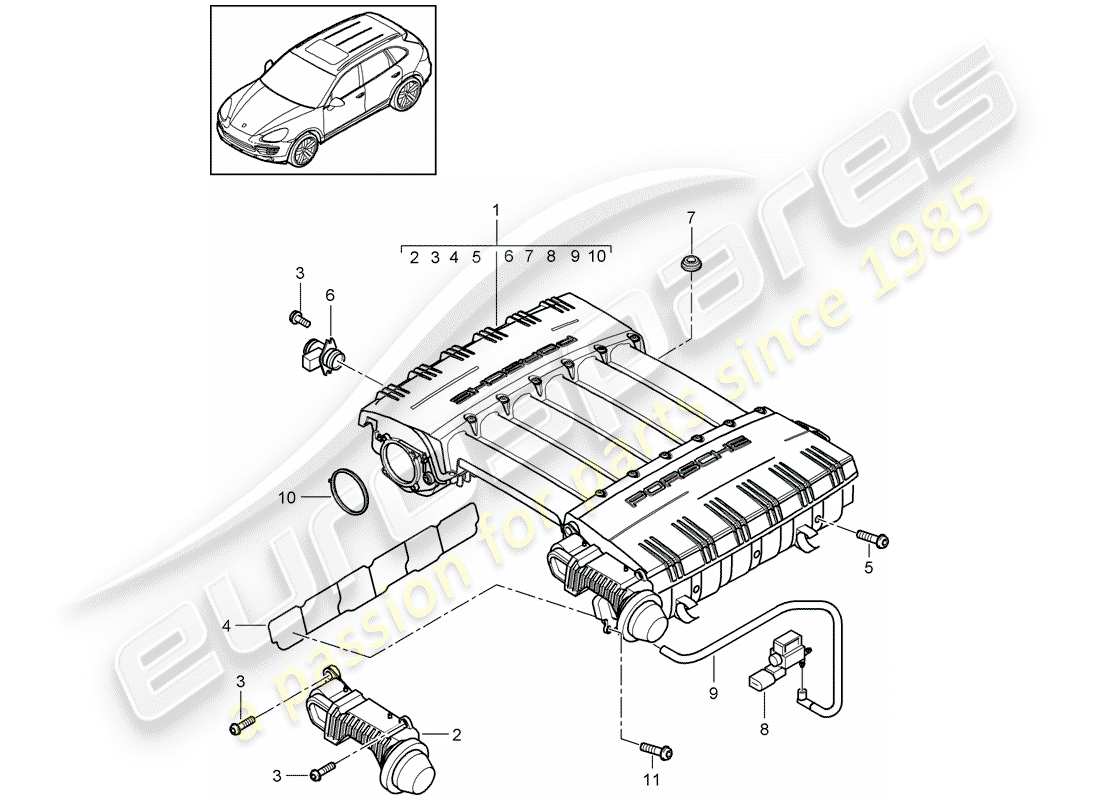 porsche 2014 (cayenne e2 92a) intake manifold part diagram