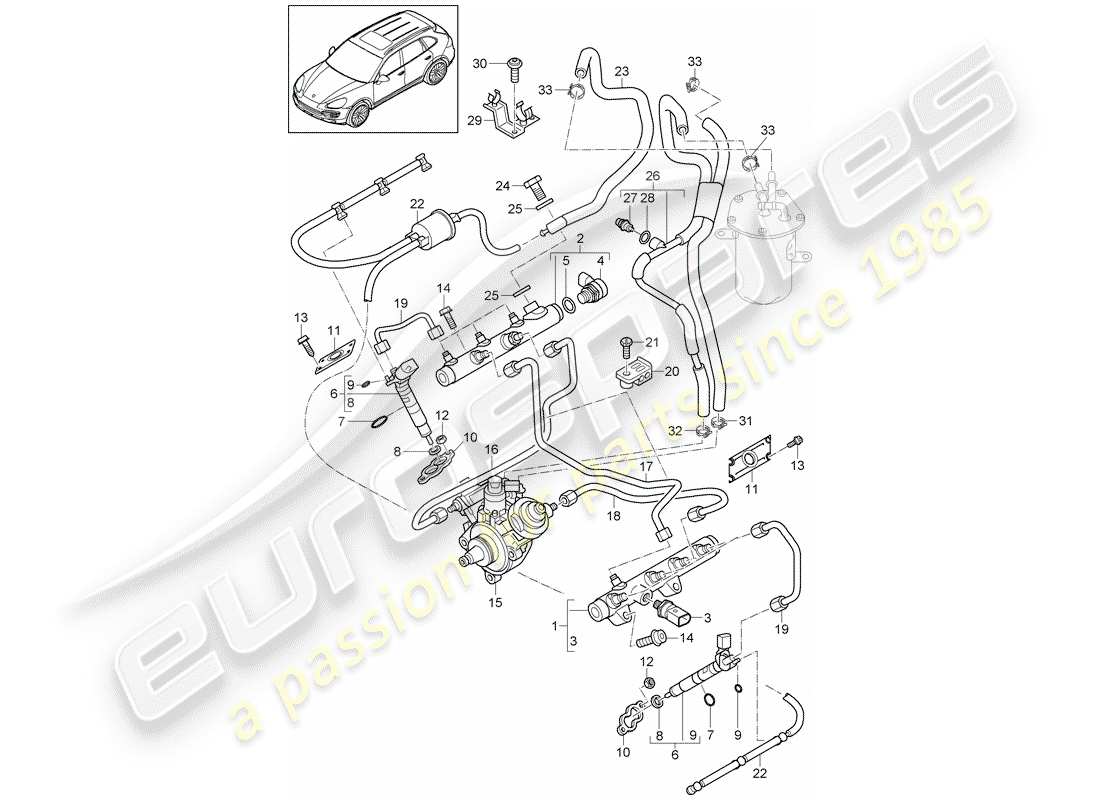 porsche 2017 (cayenne e2 92a) fuel collection pipe fuel line high-pressure injector part diagram