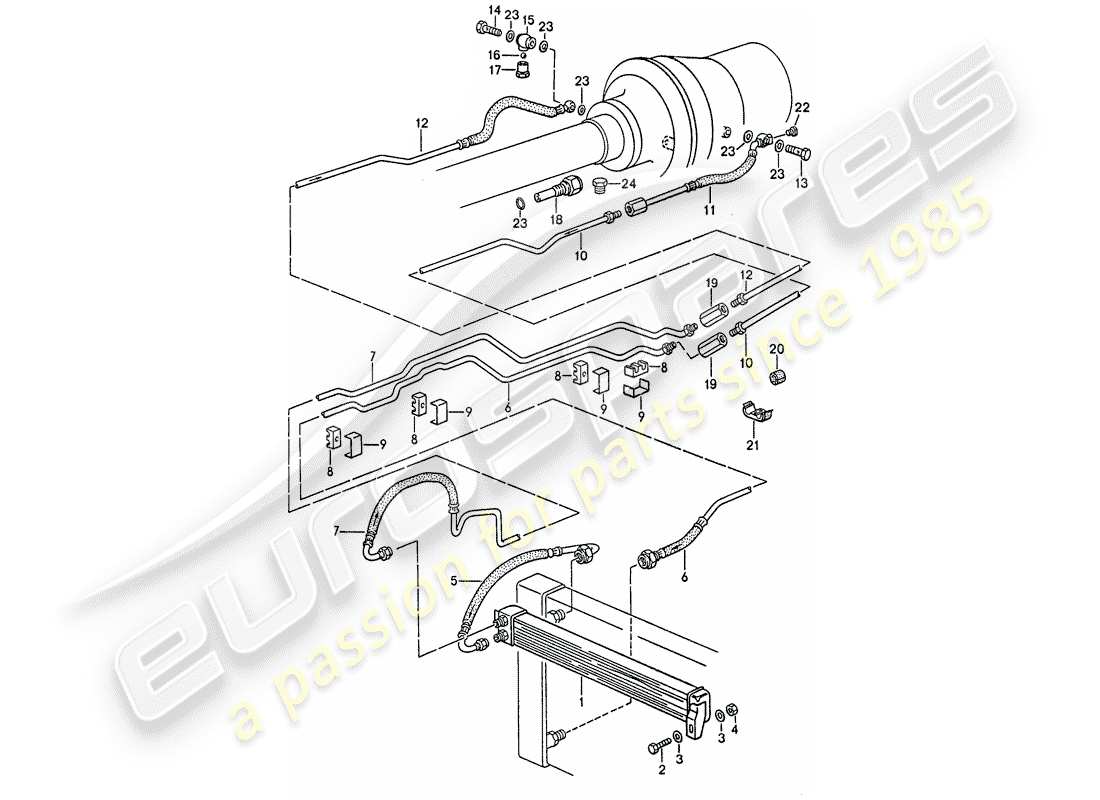 porsche 1987 (928) automatic transmission - atf cooler - atf lines parts diagram