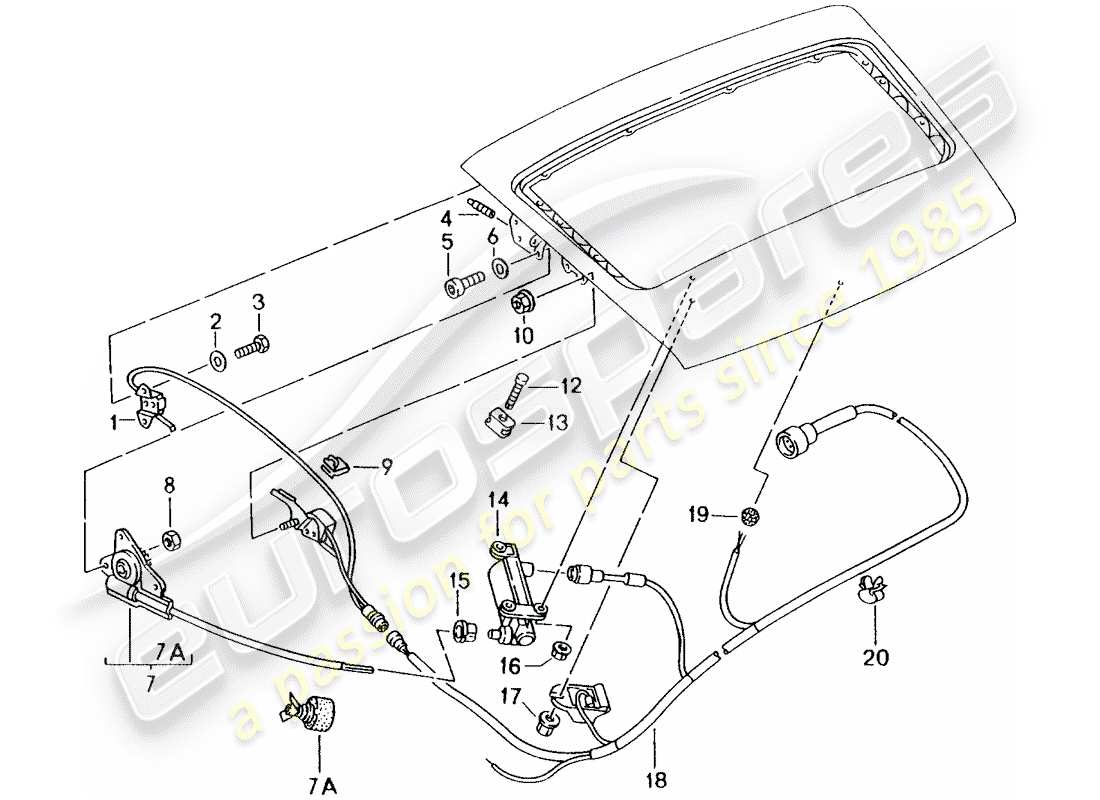 porsche 1998 (993) rear spoiler - driving mechanism part diagram