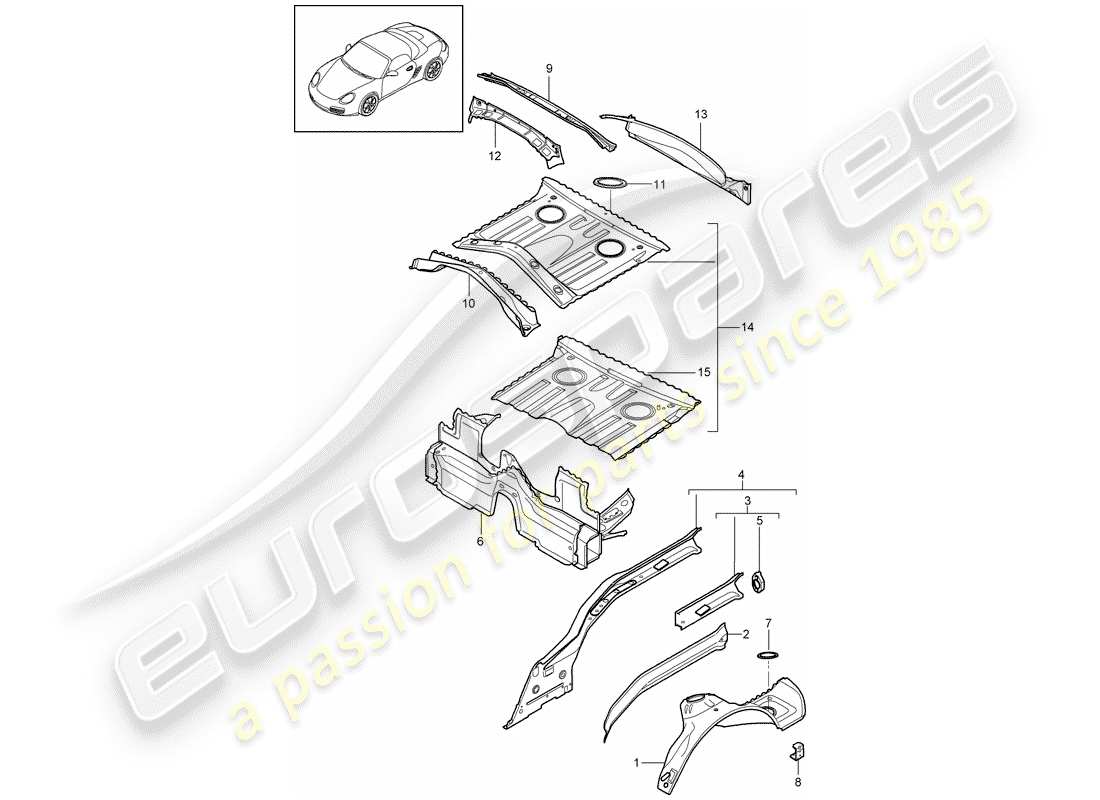 porsche 2012 (987 boxster) rear end individual parts parts diagram