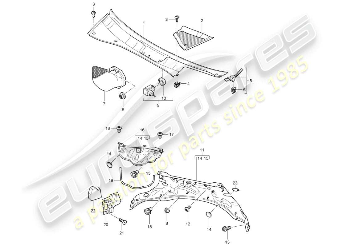 porsche 2009 (cayenne e1 9pa) cover water box fresh air intake parts diagram